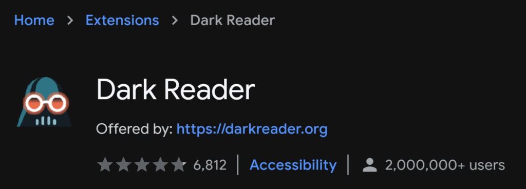 Dark Reader Chrome extension to enable dark mode