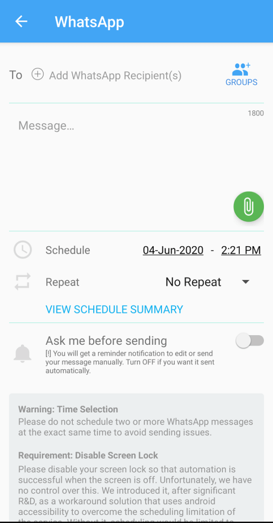Schedule WhatsApp Messages on Android